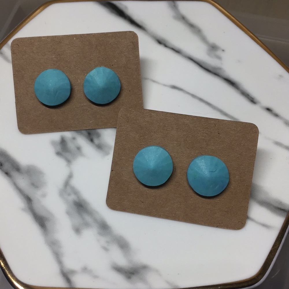 Handmade Polymer Clay Earrings - Aqua Studs Circle
